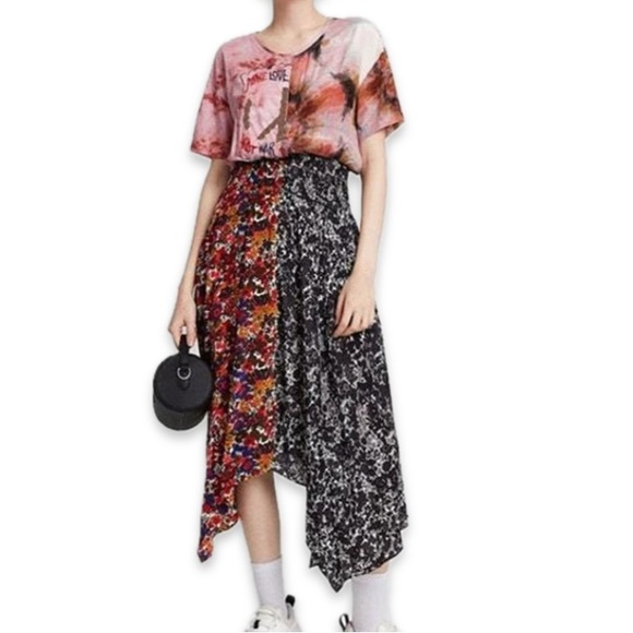 Desigual Dress Asymmetric patch print - beaded (Make Love Not War )Small NWT - Picture 2 of 15